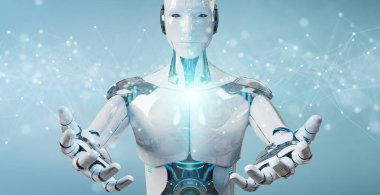 Noktalı kayan dijital ağ bağlantılarını kullanan beyaz robot