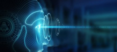 Yapay zeka 3 temsil eden robot kadın cyborg yüz