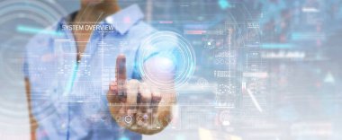 Verileri 3D render ile dijital teknolojik arayüz kullanan kadın