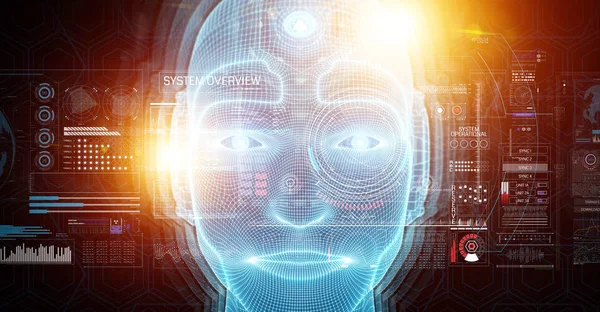 Ρομποτική άνθρωπος cyborg πρόσωπο εκπροσωπώντας τεχνητή νοημοσύνη 3d — Φωτογραφία Αρχείου