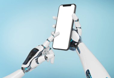 Beyaz robot el smartphone mockup 3d render tutarak