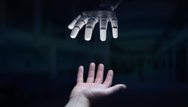 Robot el temas kara günü insan eli ile arka plan 3d 