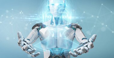 Dijital yapay zeka kafa Interfac kullanarak beyaz robot