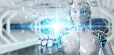 Beyaz insansı robot yenilenebilir ve sürdürülebilir eko ener oluşturma