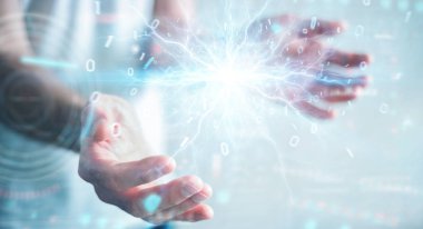 İşadamı yenilenebilir ve sürdürülebilir eko enerji 3d ren oluşturma