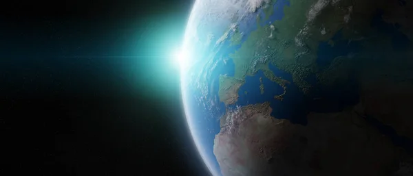 มุมมองของดาวเคราะห์สีฟ้าโลกในอวกาศองค์ประกอบการแสดงผล 3 มิติของนี้ — ภาพถ่ายสต็อก