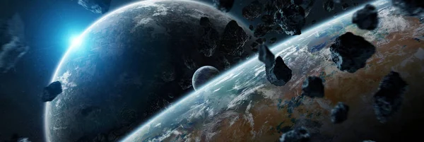 Μακρινό πλανήτη σύστημα στο χώρο με εξωπλανήτες 3d rendering elem — Φωτογραφία Αρχείου