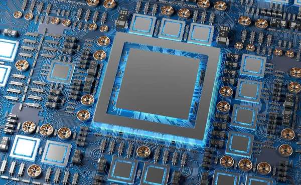 Close-up beeld van een moderne Gpu-kaart met circuit 3D-rendering — Stockfoto