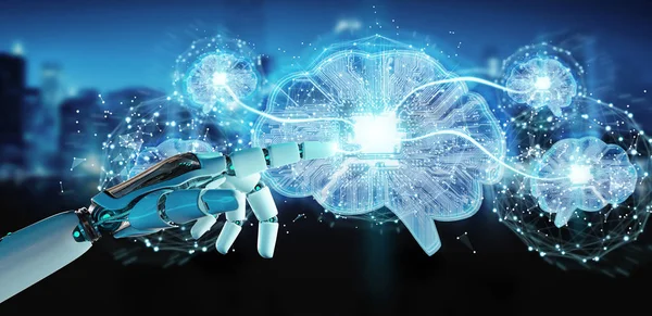 Yapay zeka bir dijital beyin 3d ren oluşturma robot — Stok fotoğraf