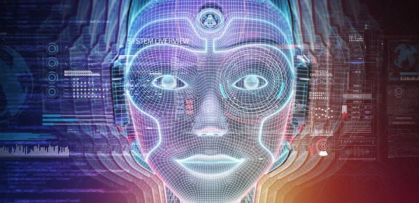 Robot nő cyborg arc mesterséges intelligencia 3 képviselő — Stock Fotó