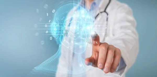 Läkare med digital artificiell intelligens huvudgränssnitt 3D r — Stockfoto