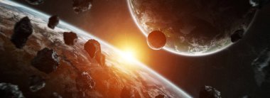 Uzak bir gezegende sistemi ile exoplanets 3d render elem alanda