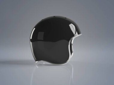 Siyah vintage motosiklet kask gri arka plan Mocku izole