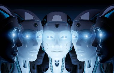 Grup birbirlerinin cyborg ordu kavramı yakın kadın robotlar 