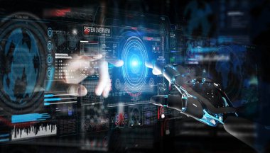 Robot ve insan el dijital grafik arabirimi 3d re dokunaklı