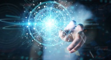 Yenilenebilir ve sürdürülebilir eko enerji oluşturma işadamı el w