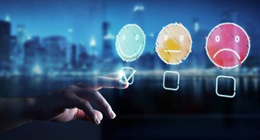 İnce hat müşteri memnuniyeti derecelendirmesi kullanan işadamı