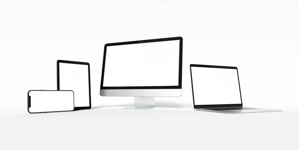 Modern devices with smartphone laptop computer and tablet aligne