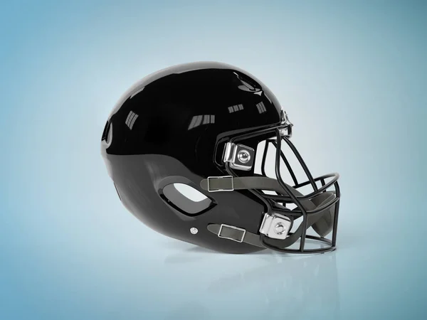 Czarny amerykański kask piłkarski na białym tle na niebieskim makieta renderowania 3D — Zdjęcie stockowe