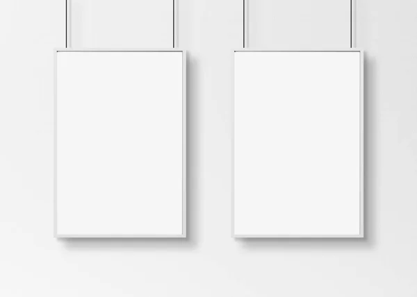 Λευκά πλαίσια απομονώνονται σε τοίχο mockup 3d απόδοση — Φωτογραφία Αρχείου