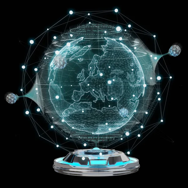 Globe network hologram projector with digital connection 3D rend