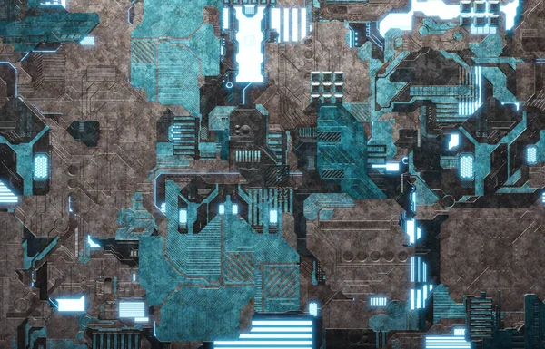 Futurystyczny niebieski tech tła panelu z dużą ilością szczegółów — Zdjęcie stockowe