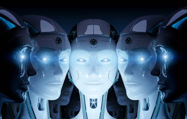 Gruppe weiblicher Roboter nahe beieinander Cyborg-Armee-Konzept — Stockfoto