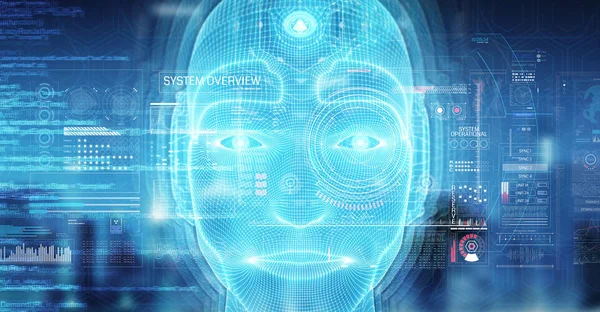Hombre robótico cara cyborg que representa la inteligencia artificial 3D —  Fotos de Stock
