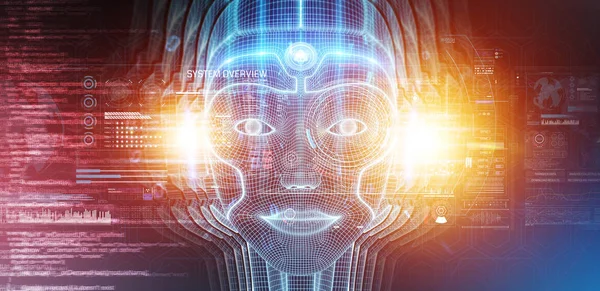 代表人工智能的机器人妇女机器人脸3 — 图库照片