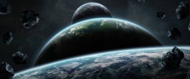 Uzak bir gezegende sistemi ile exoplanets 3d render elem alanda