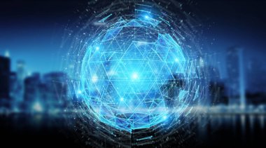 Dijital üçgen küre hologram 3d render patlayan