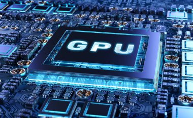 Modern bir Gpu kartı devre 3d render ile yakından görmek