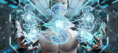 3D işleme dijital paragraf hukuk sembolü kullanarak cyborg yargıç