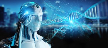 İnsan DNA'sı 3d render tarama beyaz erkek cyborg