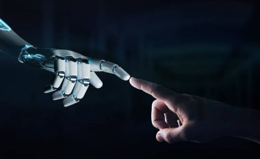 Robot el temas kara günü insan eli ile arka plan 3d 