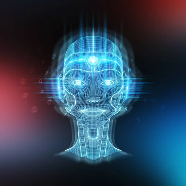 Inteligentní stroj s 3d vykreslení hlavy koncepce robotické cyborg — Stock fotografie
