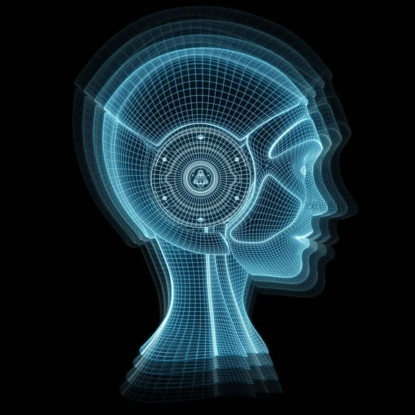 Wireframed robotic woman head representing artificial intelligen — Stock Photo, Image