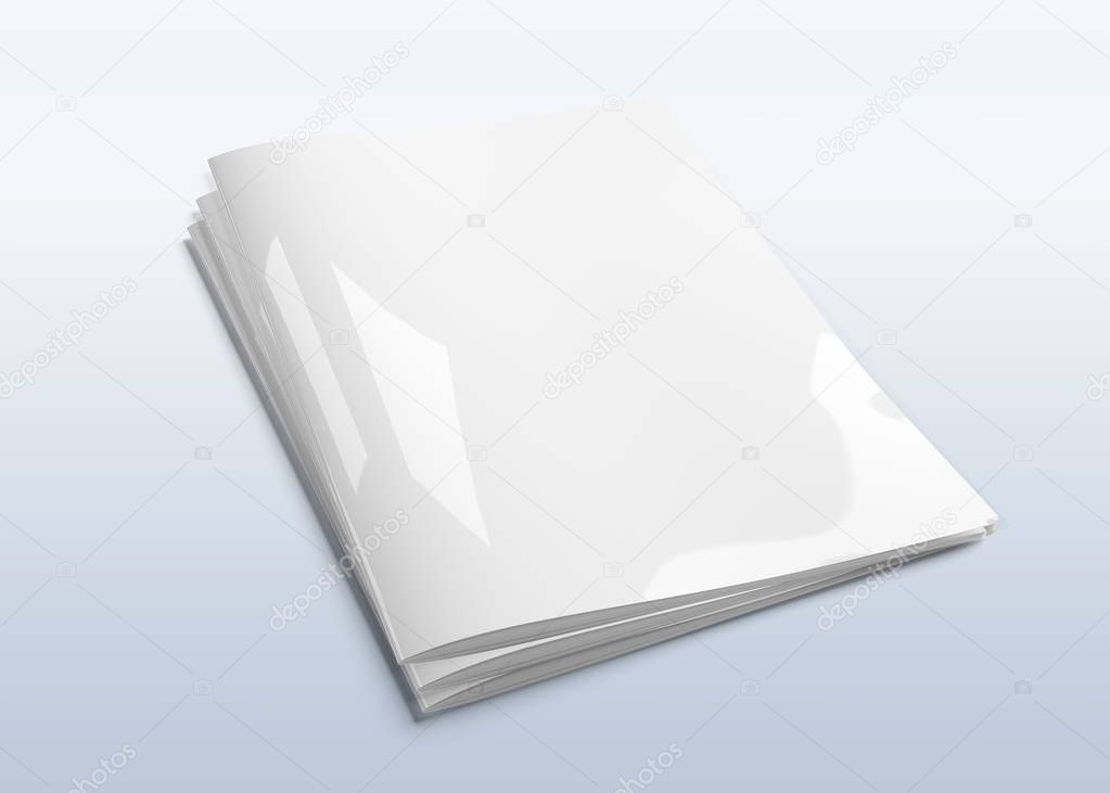 Cover magazine pile mockup isolated on grey background 3d render