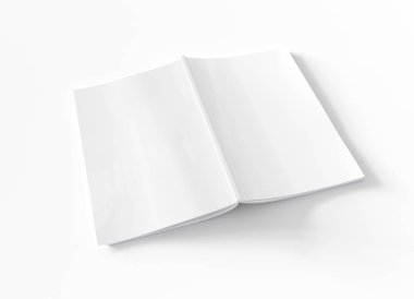 Açık dergi kapağı mockup beyaz arka plan 3d rende izole
