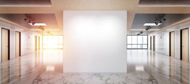 Mermer ve ahşap ofis mockup büyük pencereler ile boş duvar