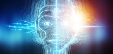 Yapay zeka 3 temsil eden robot kadın cyborg yüz