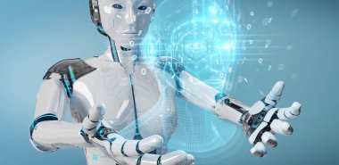 Dijital yapay zeka kafa Interfac kullanarak beyaz robot