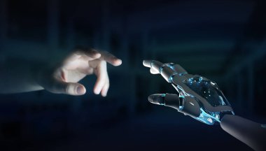 Robot el temas kara günü insan eli ile arka plan 3d 