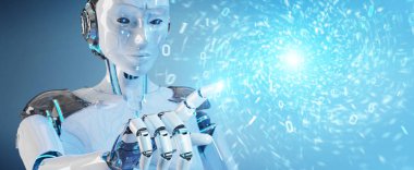 Beyaz insansı robot yeni futuristik enerji güç kaynağı oluşturma