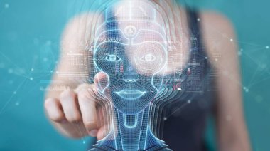 Kadın dijital yapay zeka kafa arayüzü kullanarak 3D yeniden