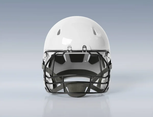 Biały amerykański kask piłkarski na białym tle na szarym makieta renderowania 3D — Zdjęcie stockowe