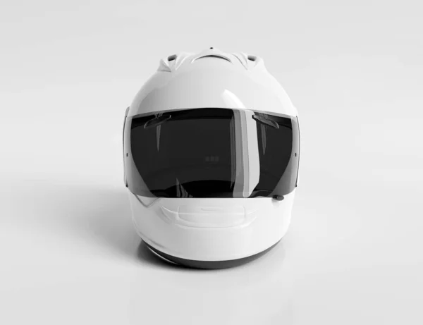 Белый мотоциклетный шлем, изолированный на белом макете 3D рендеринга — стоковое фото