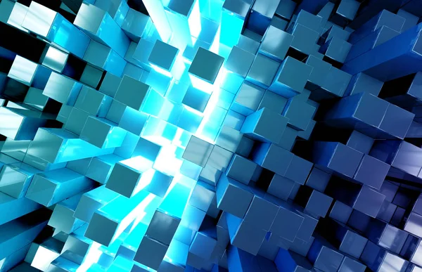 Λαμπερό μαύρο και μπλε τετράγωνα στο παρασκήνιο μοτίβο 3d rendering — Φωτογραφία Αρχείου