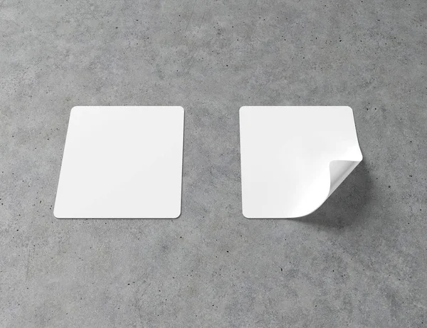 Squared kształcie naklejki makieta izolowane na betonowej tle 3D — Zdjęcie stockowe