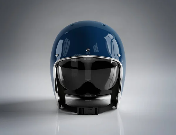 Blue vintage motorbike helmet isolated on grey background Mockup Stock Picture